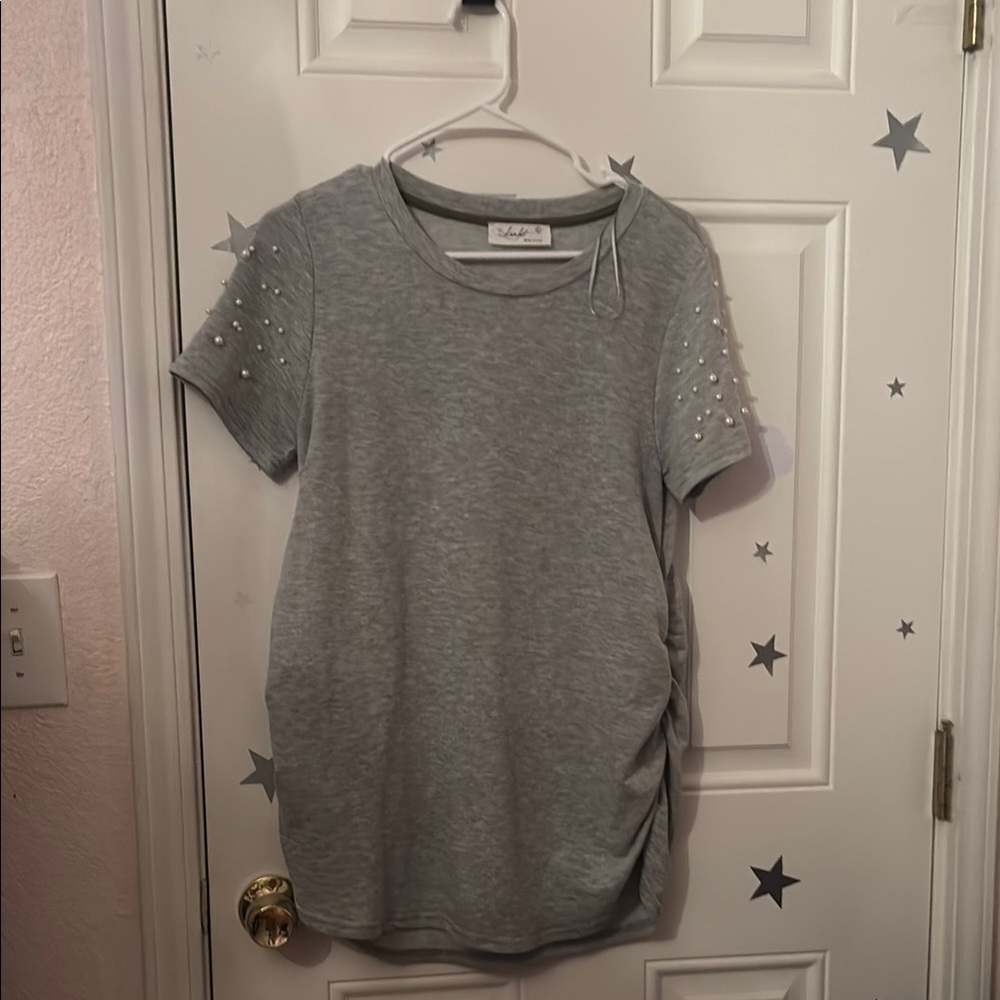 Pinkblush Gray Ruched Short Sleeve T-Shirt